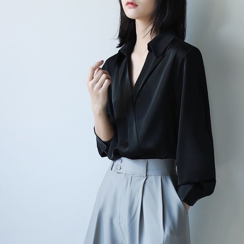 Women'S Formal Wear Blouse - Damskie Gidyq czarne szyfonowe koszule koreańskie