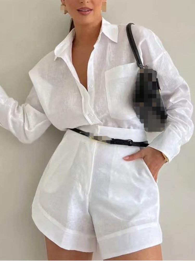 Women'S Formal Wear Blouse - Letnie Casualowe Proste Stroje Damskie Kieszenie