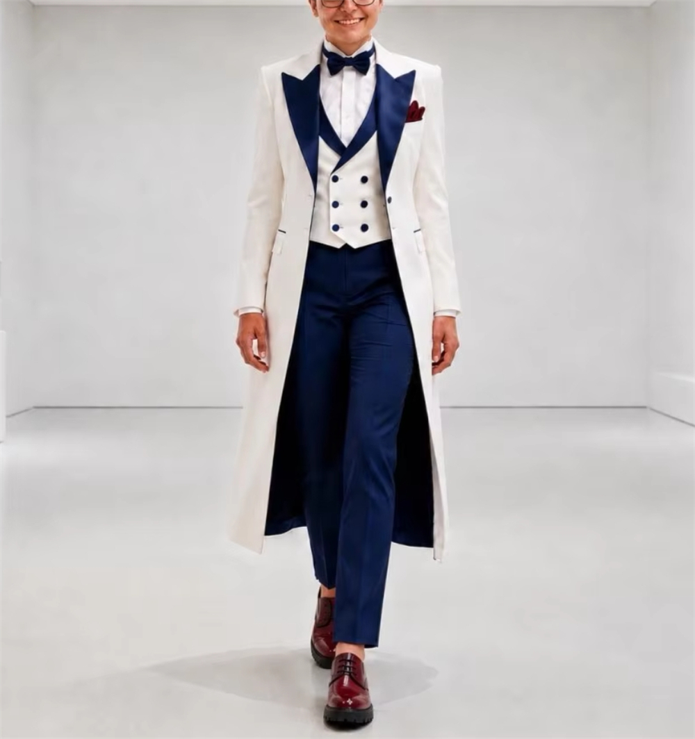 Formal Women'S Wear - Granatowo-biała damska marynarka, elegancki, dopasowany strój