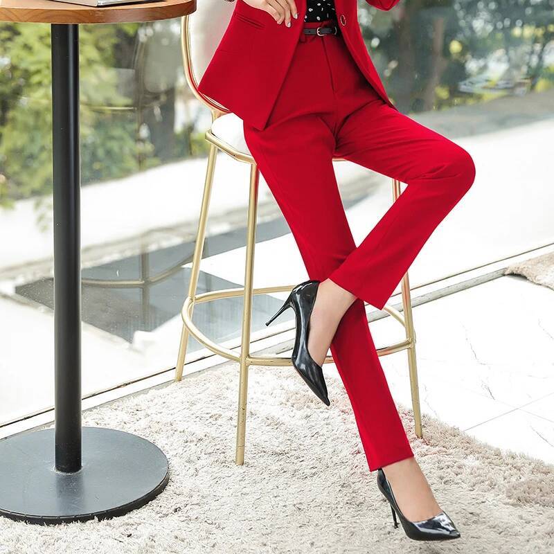 Eleganckie czerwone spodnie oł – Women Formal Wear Business recenzja i cena