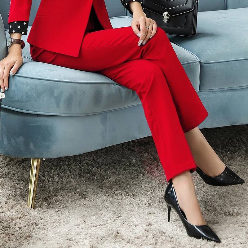 Eleganckie czerwone spodnie oł – Women Formal Wear Business recenzja i cena